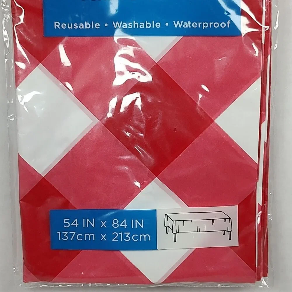 Classic Red & White Gingham Plastic Table Cover 54